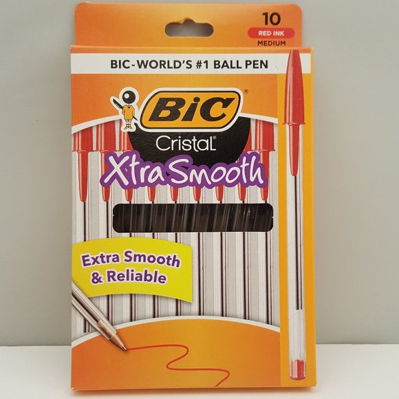 BIC Cristal Xtra Smooth Ball Pen Medium Point 1.0 mm RED Ink 10 - Picture 1 of 4